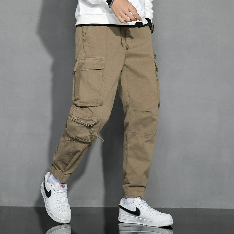 2024 зимние мужские повседневные брюки мульти-карманные комбинезоны из хлопка свободные брюки молодежные мужские хлопчатобумажные брюки
