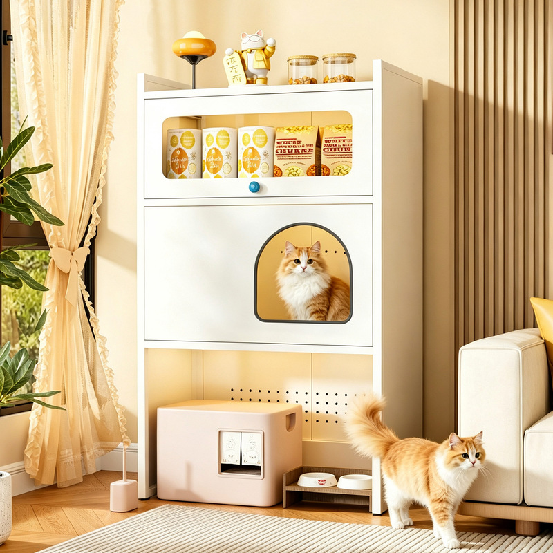 Cat litter box storage cabinet, steel cat litter box with shelves above, for home use, balcony, sofa side, pet dust-proof storage cabinet Cat litter box storage cabinet, steel cat litter box with shelves above, for home use, balcony, sofa side, pet dust-proof storage cabinet