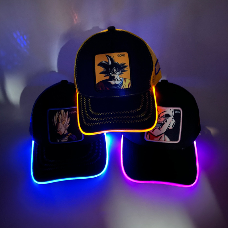 LED dibujos animados Dragon Ball sombrero de red Goku sombrero de béisbol para hombres y mujeres hip hop sombrero luminoso