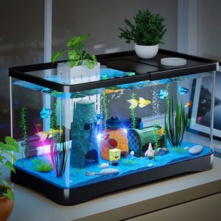 Fish Tank Living Room New Model Transparent Filtration and Oxygenation All-In-One Machine Desktop Landscaping Ornament with Light and Ecological Fish Tank
