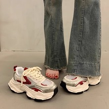 银色老爹鞋女2024新款春秋厚底增高显脚小轻便透气百搭休闲运动鞋