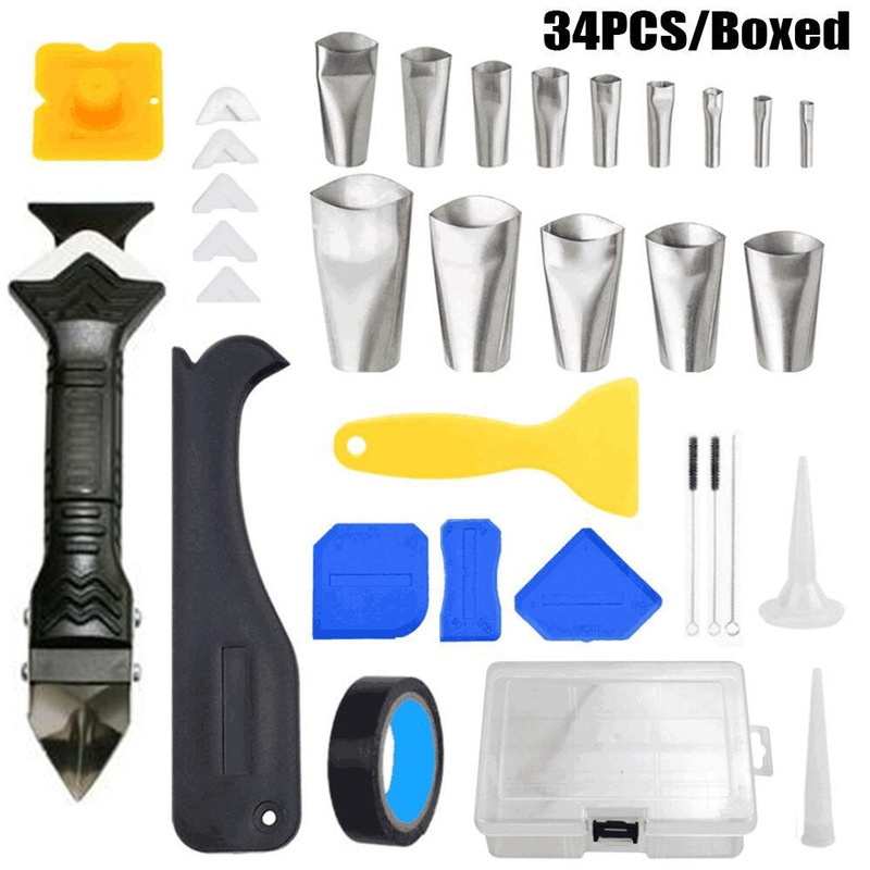En caja de 34 piezas 3-en-1 raspador de metal recubrimiento de calafateo raspador sellador tratamiento belleza herramienta conjunta