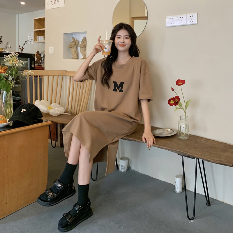Women's T Shirt Dress Casual Simple Style Round Neck Printing Half Sleeve Letter Midi Dress Home Daily display picture 2
