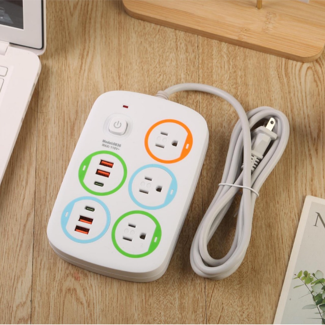 智能家用办公充电插板彩色圈圈美规美孔中性包装袋子装越南柬埔寨