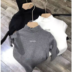 2023 Autumn/Winter Semi-High Collar Long-Sleeve T-Shirt for Children, Fleece Lined Base Layer Top for Boys and Girls, Warm Upper Body Clothing 0188A001