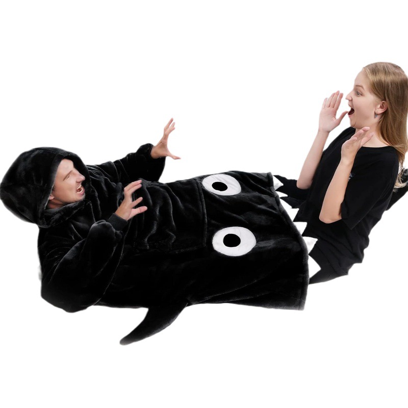 Pijamas sueltos de dibujos animados más tamaño manto ropa perezosa tiburón Bolsillo grande ropa perezosa manta perezosa pareja niños Pijamas