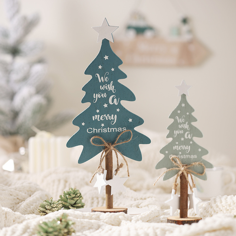 22 nuevos árboles de madera creativos decoraciones de escritorio de árboles de Navidad escenas de muñeco de nieve de alce decoración de Navidad