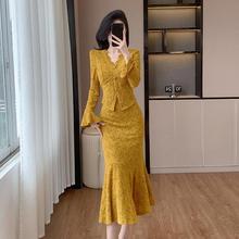 秋新款优雅时尚气质套装裙女名媛气质法式小香风显瘦两件套连衣裙