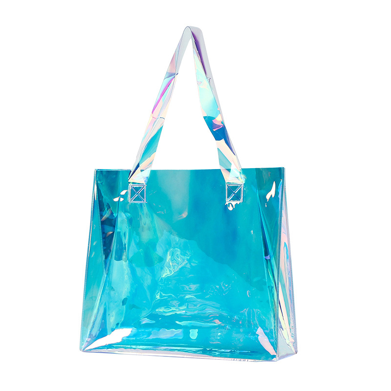 Bolso láser colorido bolso de mano patrón personalizado pvc mano con un solo hombro bolsa de regalo de plástico de compras de gelatina transparente