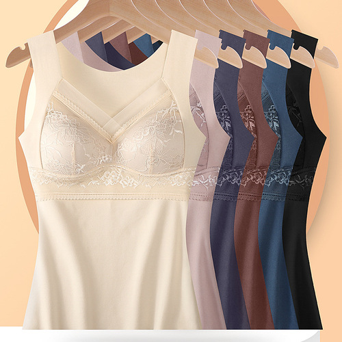 Autumn and winter lace thermal vest for women all-in-one fixed cup bottoming solid color vest for women plus velvet thickened thermal underwear