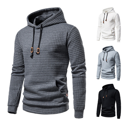 Code Men's Casual Hooded Quilted Sweatshirt with Plaid Cotton Fabric