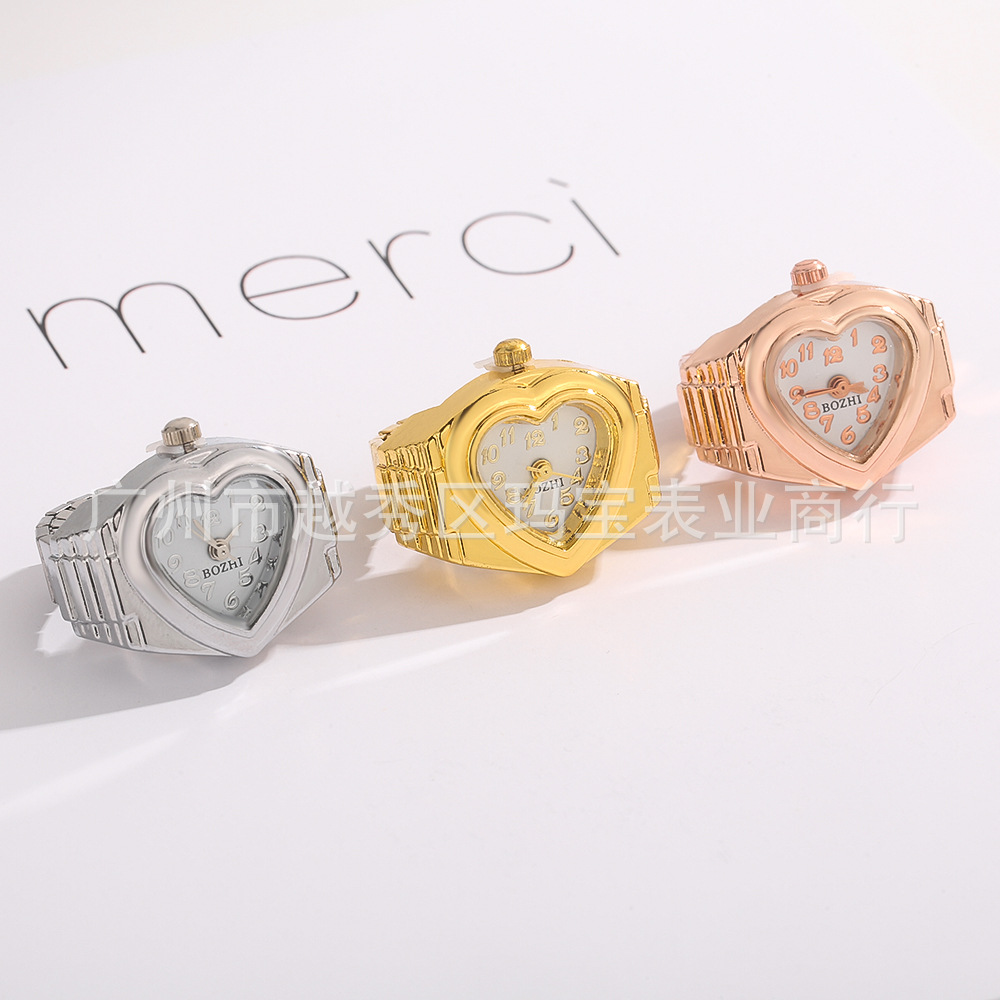 Mini Finger Watch with Time Display, Foreign Trade Ring Watch, Men's Couple Watch, Retro European and American Hot-Selling Wholesale Love Heart