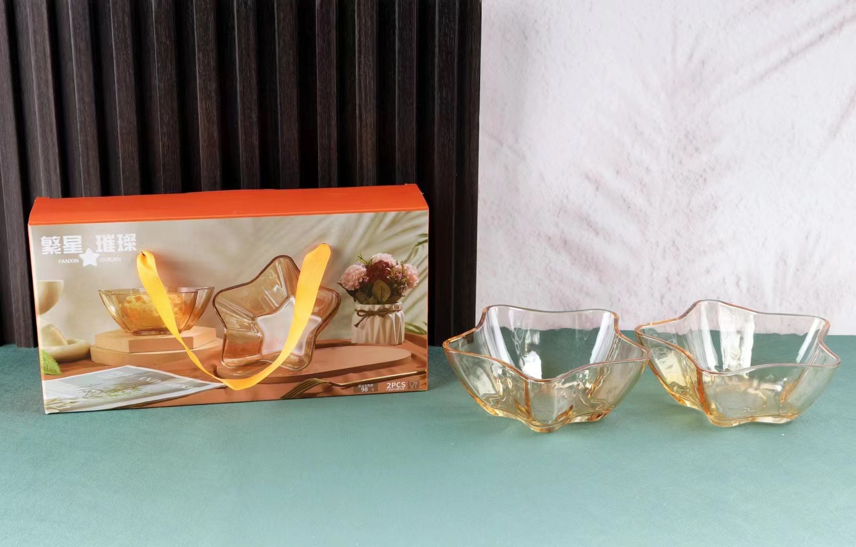 Estilo japonés pentagrama hogar ensalada de frutas tazón ins viento neto rojo de alto aspecto postre creativo tazón de vidrio regalo universal