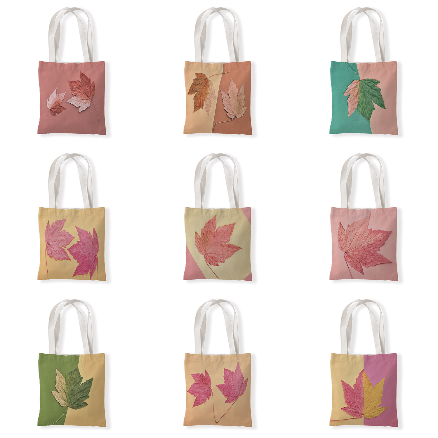 创意ins风树叶帆布袋休闲单肩袋手拎来图定制零钱袋便携购物袋