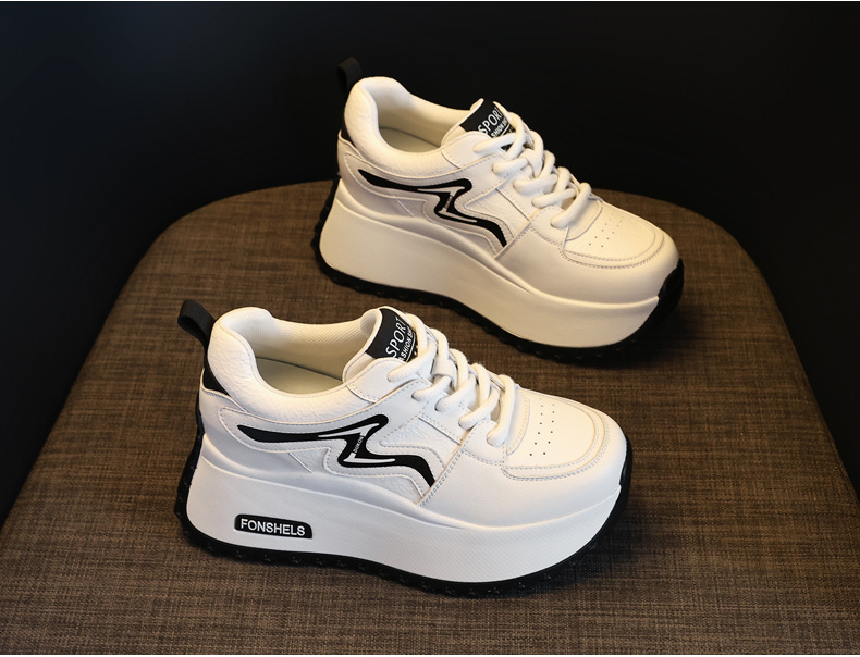 Giày sneaker nữ đế dày tăng chiều cao, phong cách thể thao trắng đa năng — Cơm trắng mơ chi tiết 5