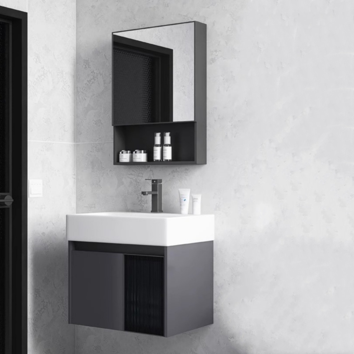 Baño de aluminio espacio puerta de vidrio gabinete de baño pequeño gabinete de lavabo doméstico combinación balcón lavabo piscina