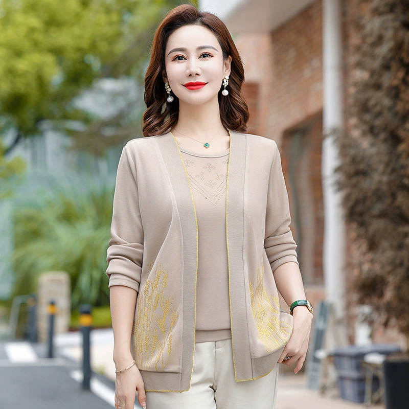 Spring knitted cardigan for elderly, set, jacket for mother, for middle age