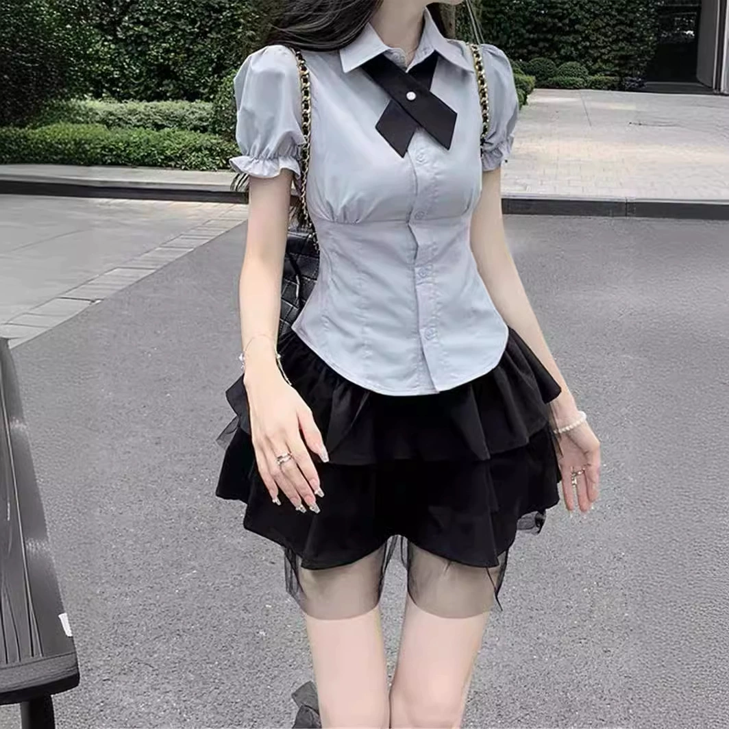 Маленький костюм колледжа стиль юбка юбка юбка Юбка Летняя юбка Японский JK Униформа Короткая рубашка Женский набор из двух частей