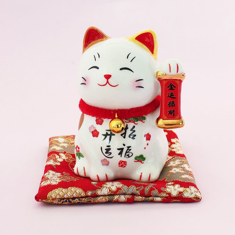 Estilo japonés lingote de oro gato de la suerte pequeña decoración de cerámica regalo de apertura cajero casa entrada sala de estar decoración de escritorio