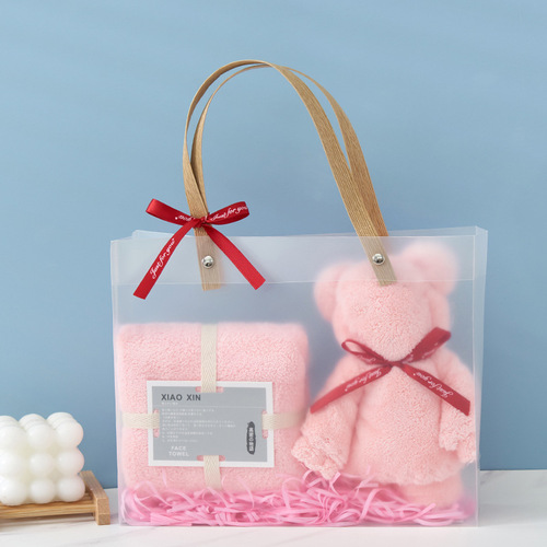 Double PP hand-raised dense coral velvet cute bear towel Japanese gift towel can be placed in a handbag INS style