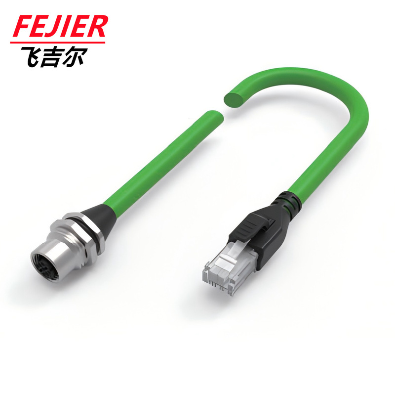 M12 Ethernet Bus Connector to Rj45 Connector, Category 6 Drag Chain Network Cable Cat6 Board End 8P Plug