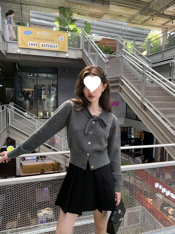 韩系甜美蝴蝶结针织开衫女秋季设计感别致毛衣打底衫洋气绝美上衣|undefined