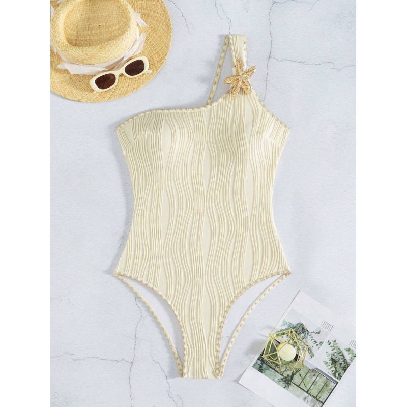 Damenbekleidung, schmal geschnittener, hochwertiger, sexy Einteiler-Bikini mit Triangel-Schnitt und Blumenverzierung, schnelltrocknendes Polyester, dezente Bedeckung_voghion.com