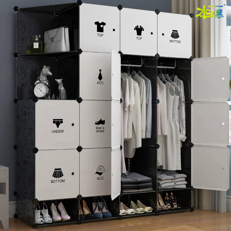 Wardrobe simple modern simple economical plastic fabric dormitory space-saving assembly resin wardrobe folding imitation solid wood