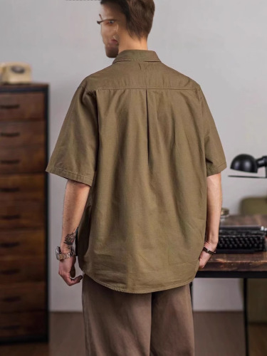 Workwear Japanese retro short-sleeve shirt for men, thin cotton, multi-pocket casual outerwear, stylish chic jacket