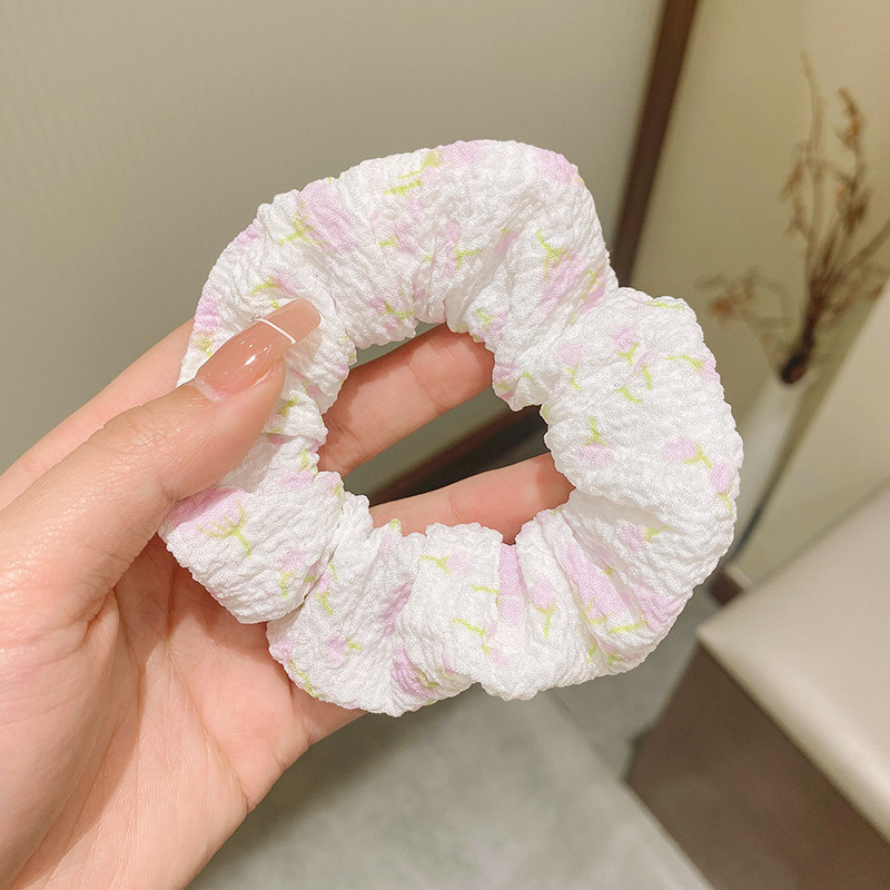 Corbata de pelo de intestino de lunares de crema grande coreana, gomas de goma de cola de caballo suaves para mujer, accesorios para el cabello de bola, accesorios para el cabello, cuerda para la cabeza