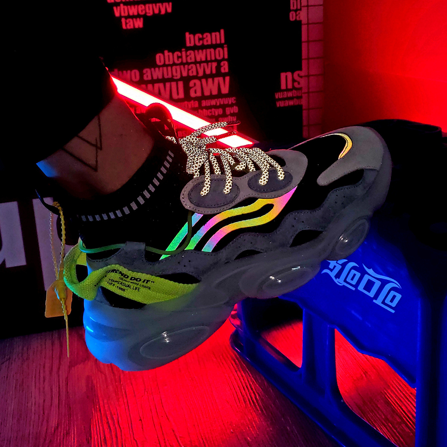 2021年春季新款男鞋青年个性反光爆米花潮流透气男式运动休闲鞋子