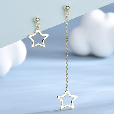 Net red with money S925 Five-pointed star tassels Earrings have more cash than can be accounted for Asymmetry Earrings originality Korean Edition fairy Earrings