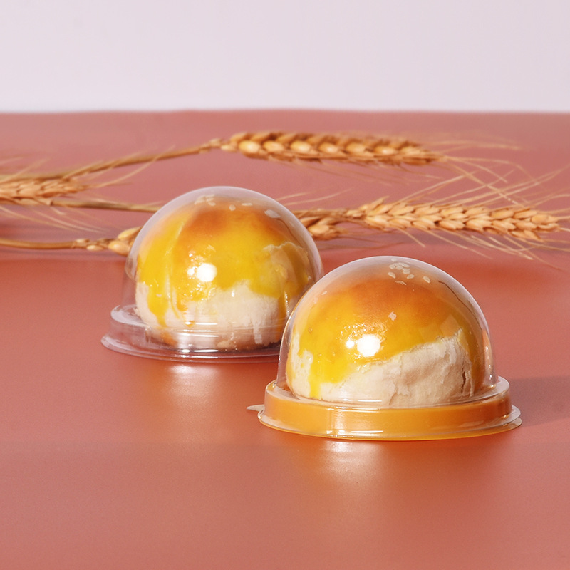 Yema de huevo caja de embalaje crujiente nieve Mei Niang pastel de Luna redondo transparente para hornear punto occidental caja de blister desechable caja de embalaje de grano único
