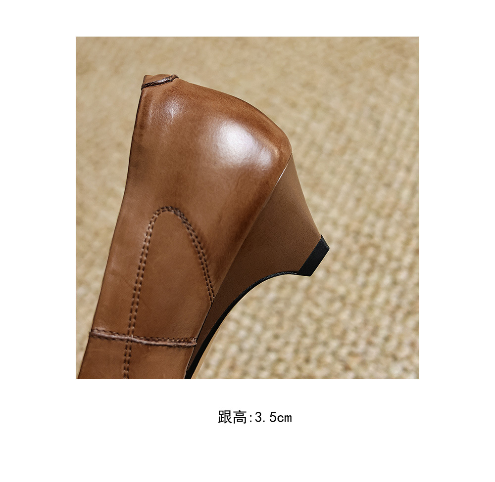 Giày cao gót nữ mũi nhọn da bò thật gót 3.5 cm phong cách Hàn Quốc — màu nâu chi tiết 13