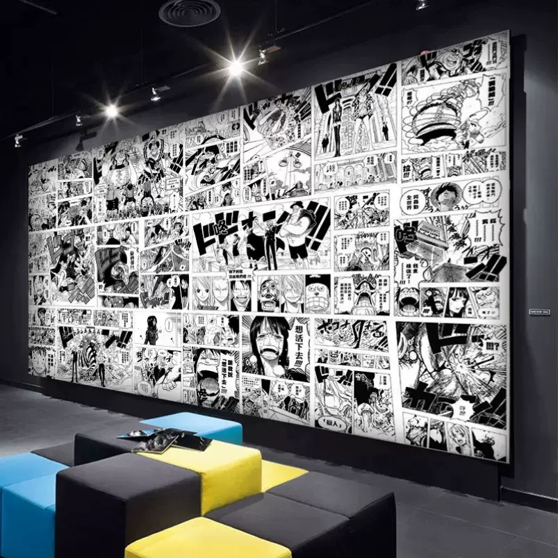 黑白漫画墙纸二次元漫展拍照打卡墙布日本动漫火影龙珠海贼王壁纸