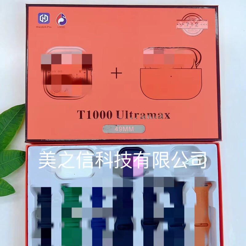 Manufacturer T1000 Ultra Max Smart Watch Heart Rate Pedometer Call Health Bluetooth Sports Tws Headset