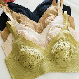 MiiOW/猫人旗舰款内衣女大胸显小无痕透气蕾丝聚拢文胸棉