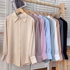 無地シフォンシャツ レディース 韓国風 春秋 ニッチデザイン 長袖 ゆったり ゆったりシルエット 万能トップス