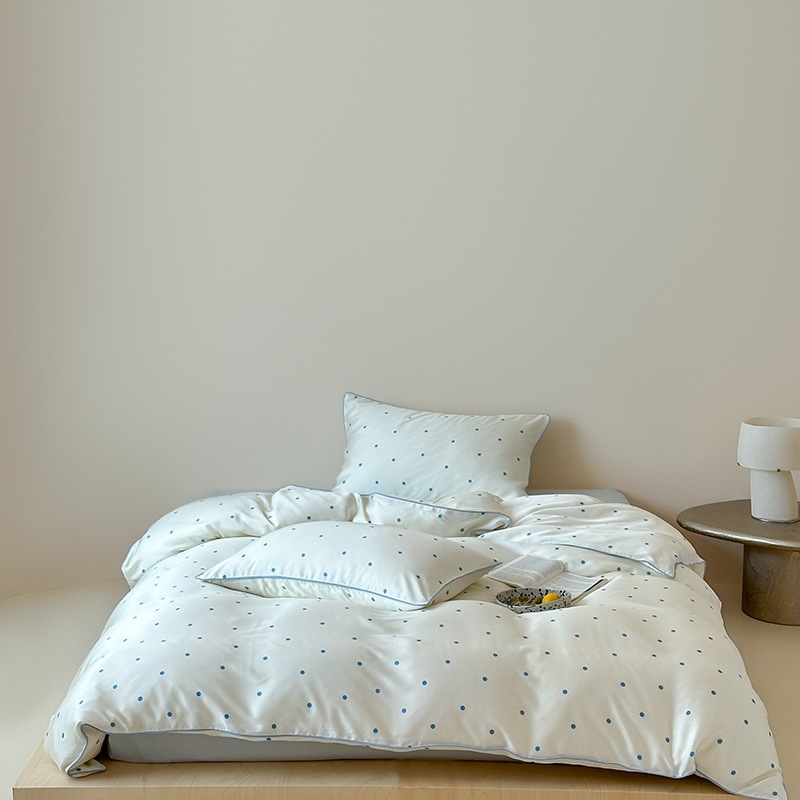 Summer Cool Ice Silk Quilt Cover Summer Cool-touch Ice Silk Bedding Four-piece Duvet Cover And Bed Sheet, Breathable Blue Tencel Three-piece Set_voghion.com
