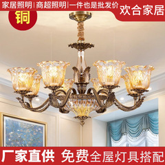 新品美式吊灯全铜客厅灯具欧式餐厅灯卧室灯现代简约大气复古灯具