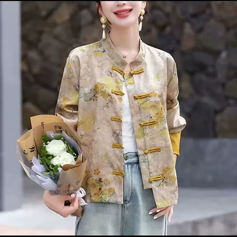新中式提花缎面外套女春夏薄款2025新款妈妈洋气高端国风盘扣上衣