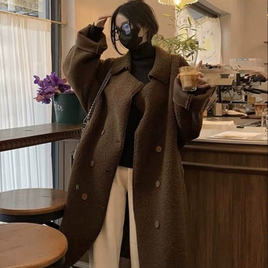 Пальто из коричневого баранины Maerad Женский 2024 зимний мех утолщение