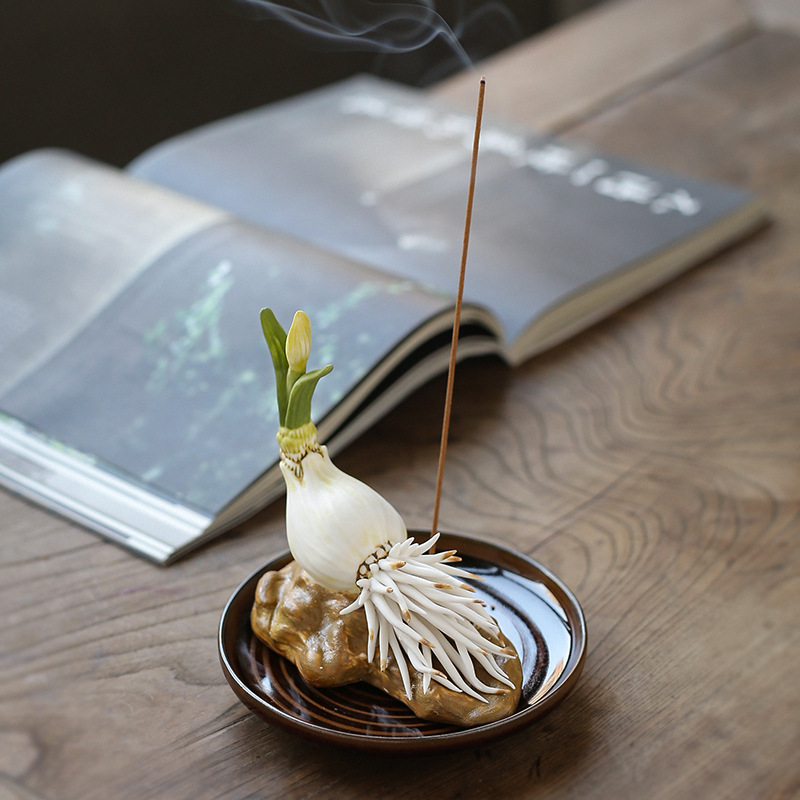水仙花香插 手工陶瓷花香炉 线香香座室内檀香沉香 禅意茶桌摆件|ru