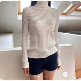 BM风秋冬新品高领长袖针织打底衫坑条毛衣女修身显瘦内搭上衣潮