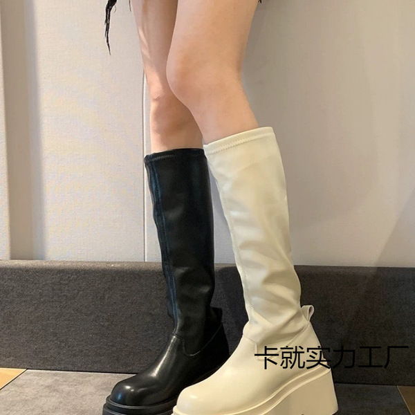 Autumn black high boots platform