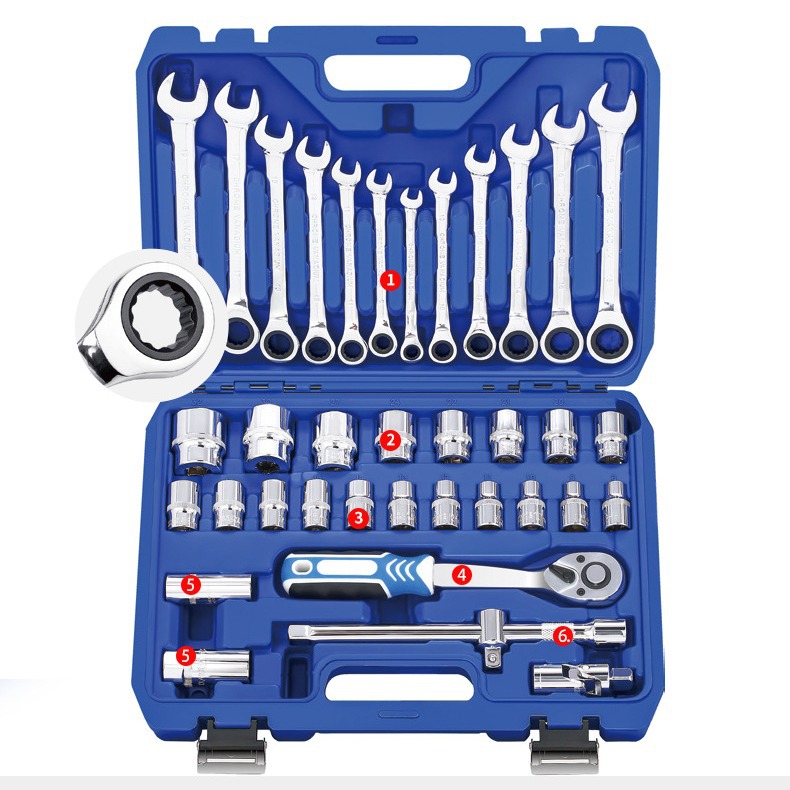 자동 수리 하드웨어 도구 세트 72 이빨 큰 파리 37 조각 래칫 매화 개방형 이중 목적 렌치 수리점
