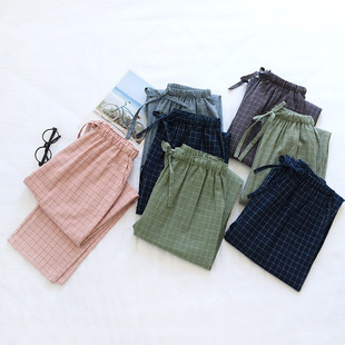 Men's and Women's Home Clothes Pajama Pants plus size Couple's Trousers Single Layer Washed Cotton Plaid Trousers Summer Thin Cotton New Arrival