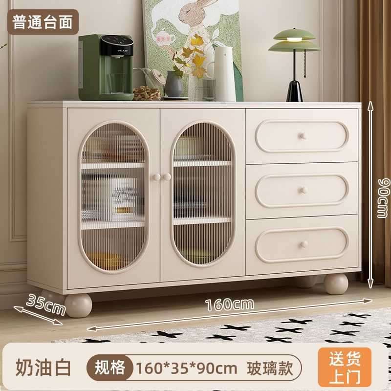 实木餐边柜奶油风斗柜客厅储物柜收纳柜家用橱柜茶水碗柜子|undefined