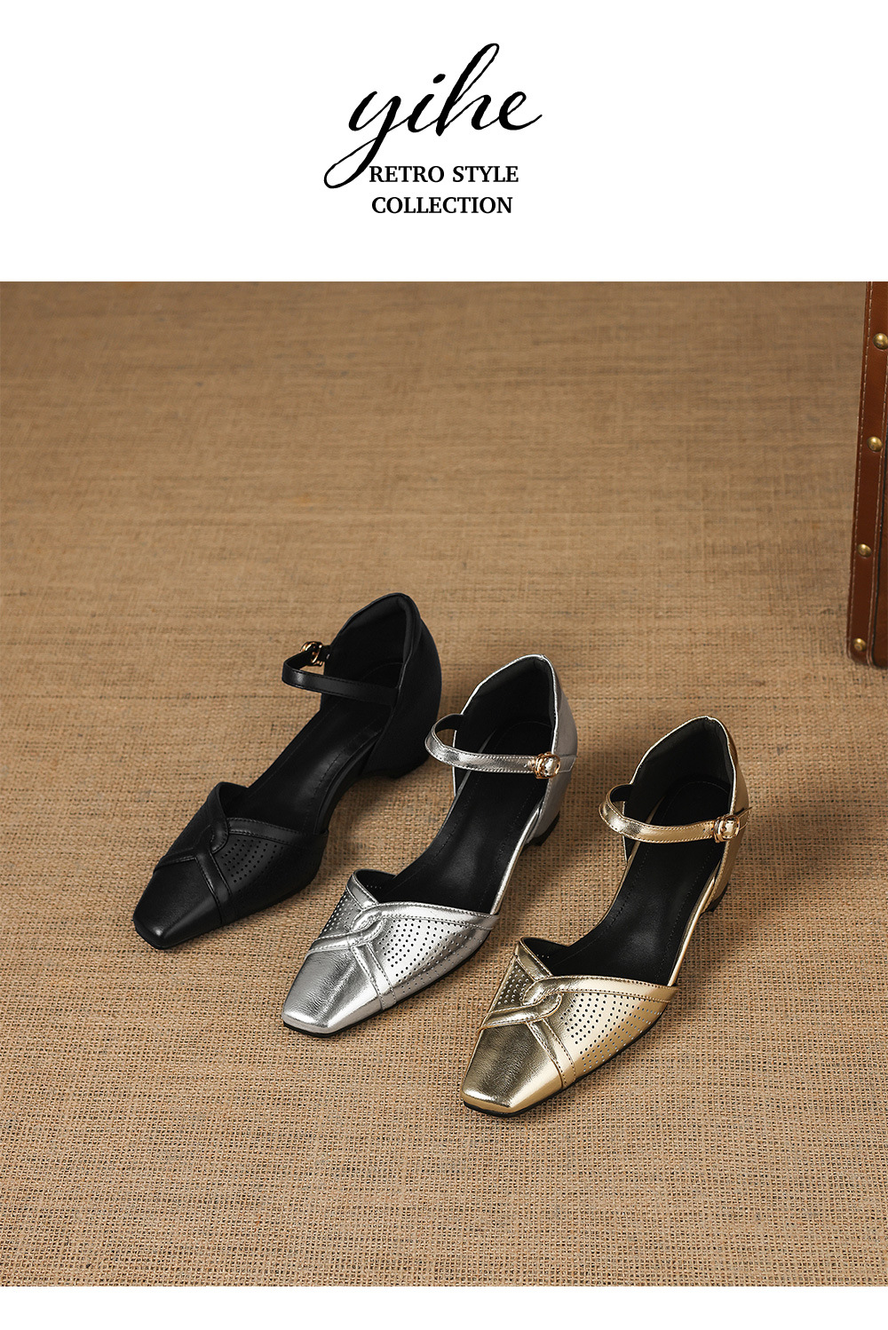 Sandal cao gót nữ quai ngang mũi vuông kiểu Pháp, gót thô ổn định — đen chi tiết 16