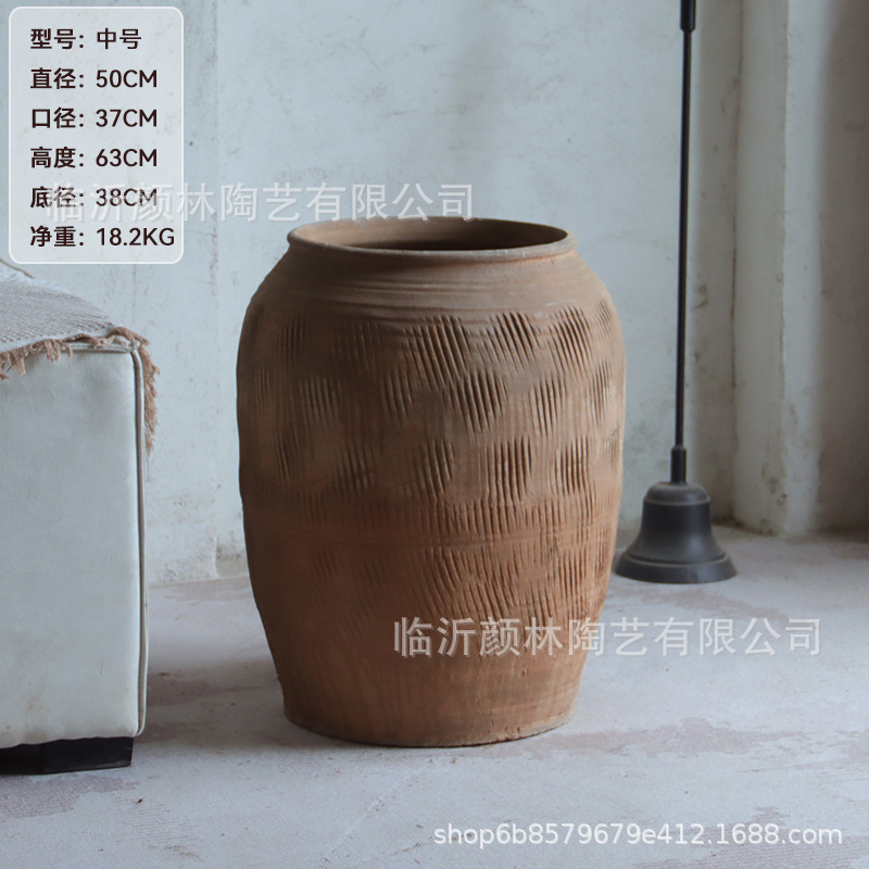 Hecho a mano vasijas de cerámica de tierra combinación de vasijas de cerámica Zen antiguo arte chino decoración de vivienda de cerámica gruesa